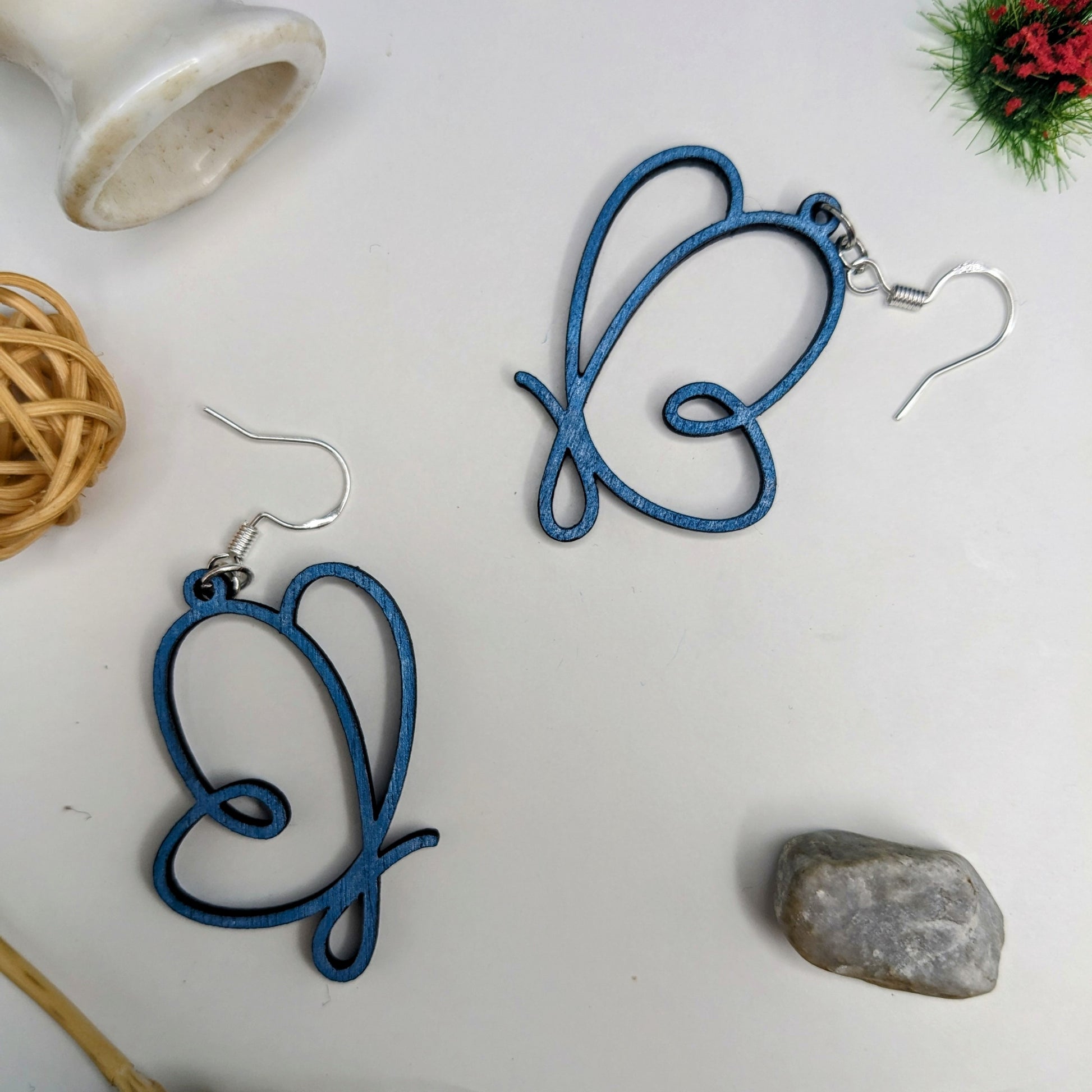 Boucles d'oreilles - Papillons d'amour - Bleu Métallisé